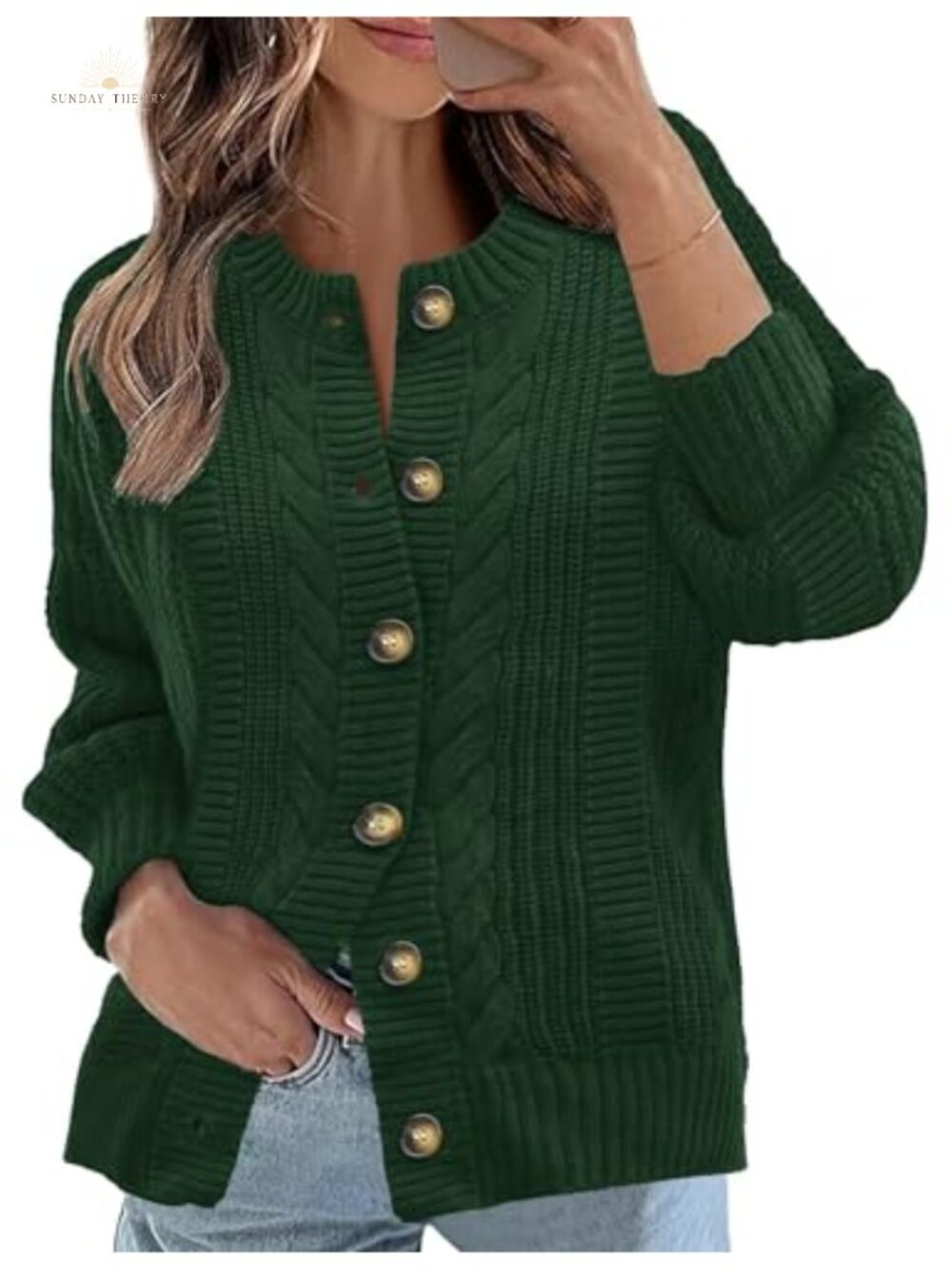 Cable Knit Cardigan Open Front Long Sleeve Button Sweater Coats